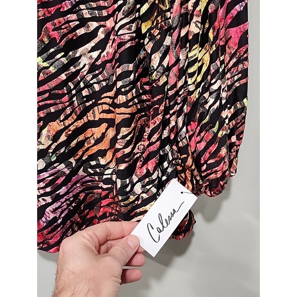 Calessa NWT Blouse Tunic Womens‎ XL Zebra Print Multicolor Long Sleeve V Neck - Picture 4 of 9